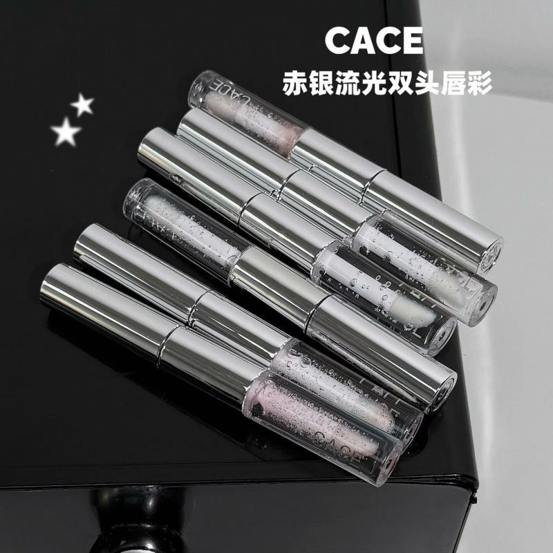 CACE 赤银流光双头唇彩雾面哑光水光玻璃嘟嘟唇不易掉色两用口红|undefined