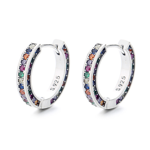 Yunchaoxuan S925 sterling silver Korean style colorful zircon inlaid circle simple ins style versatile geometric earrings