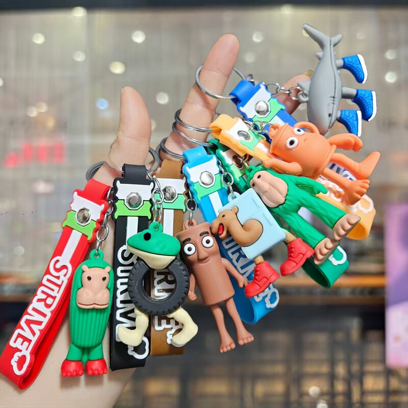 Cross-border hot stem explosions Shanhaijing doll key chain exotic animal funny abstract wooden stick person shark small pendant wholesale