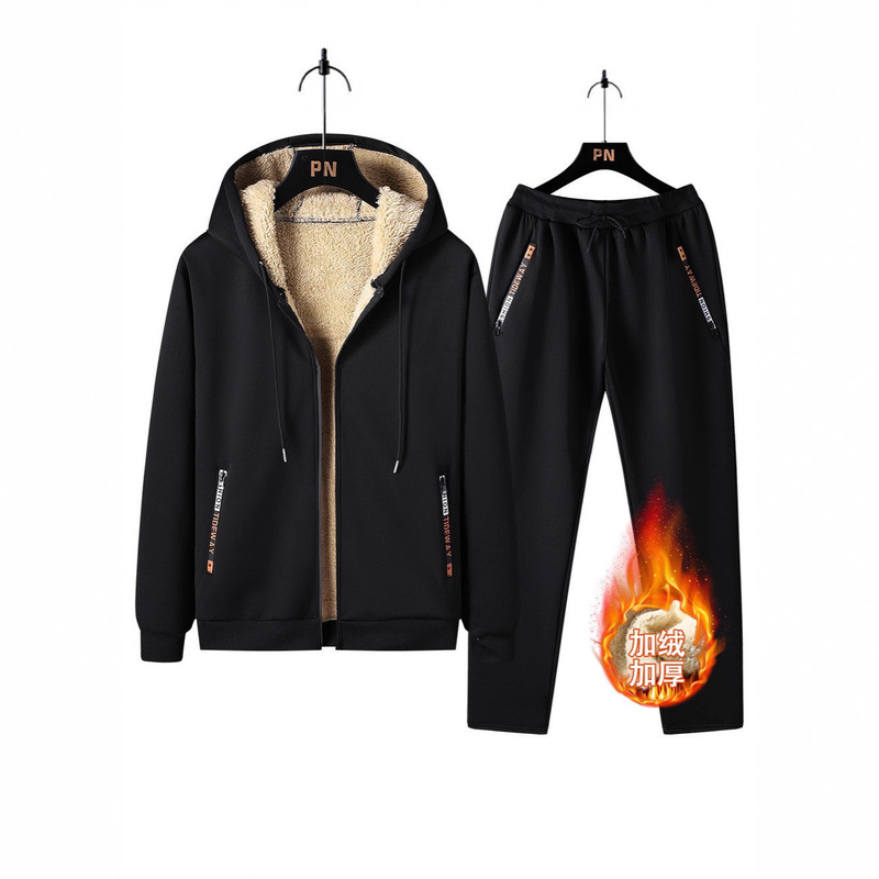 Men's Trendy Clothing Pants Plus Size Men's Suit Winter Fleece Thickened Lamb Wool Jacket Casual Sports Suit