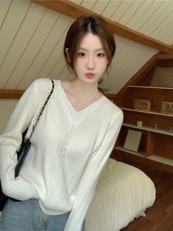 新款假两件内搭打底毛衣外穿女显瘦小香风针织衫杏色上衣|undefined