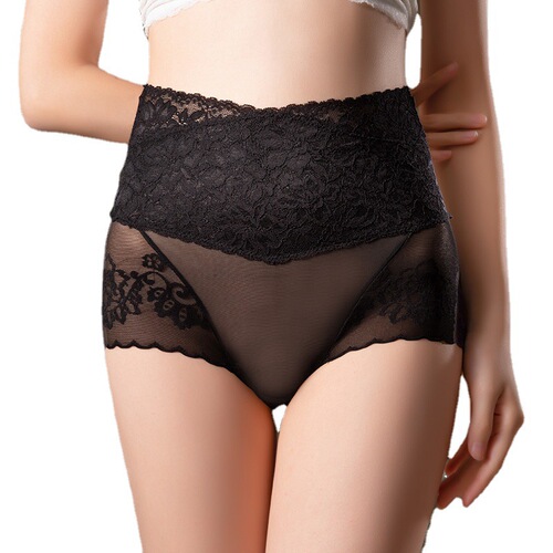 High-waisted seamless underwear for women, lace breathable cotton bottom crotch lift, large size, high elasticity, belly control, sexy women's briefs