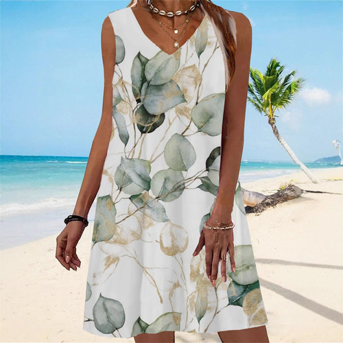 2025 Independent Store Sexy Sleeveless Dress 3D Digital Printing European and American Plus Size