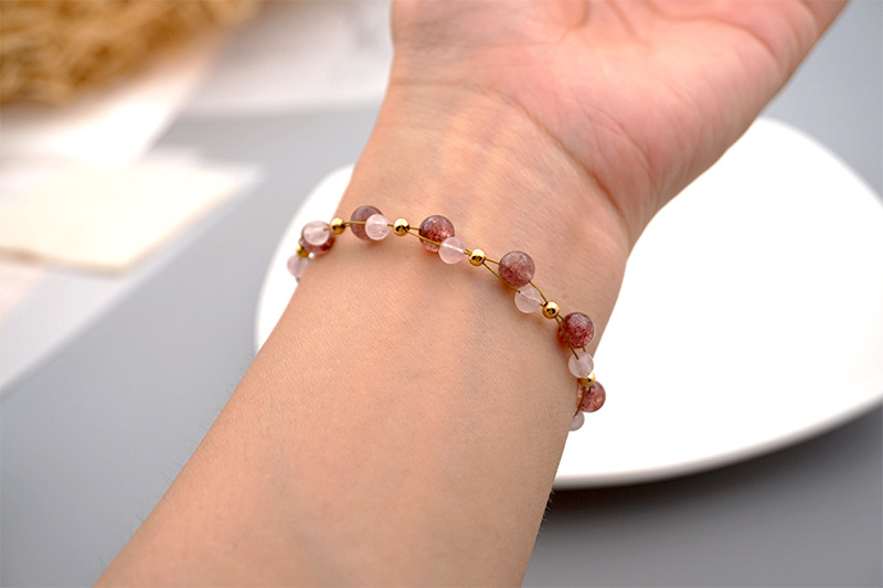 24g Weight Vacuum Plating Gold Plating Process 1 Piece Sweet Round Imitation Pearl Titanium Steel Beaded Women's Bracelets