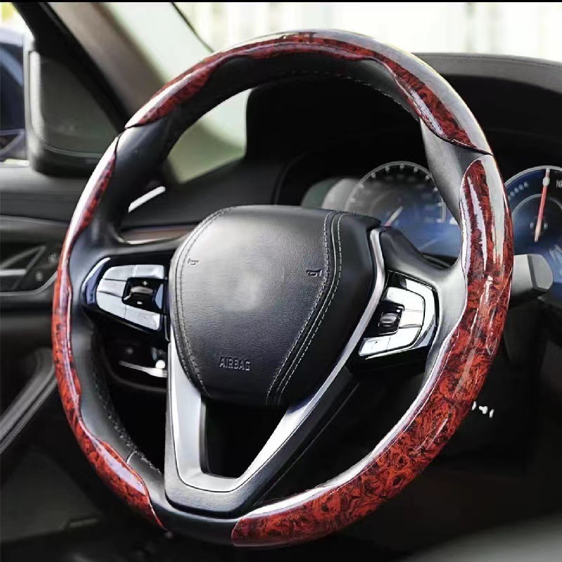 越境卸売 車用ハンドルカバー 白檀桃木目 超薄型 電気自動車ハンドルカバー Amazon|undefined