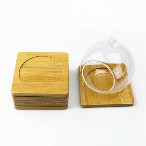 苔藓微景观玻璃瓶竹杯垫 软木茶垫 垫子餐垫瓶子方形底座天然竹垫