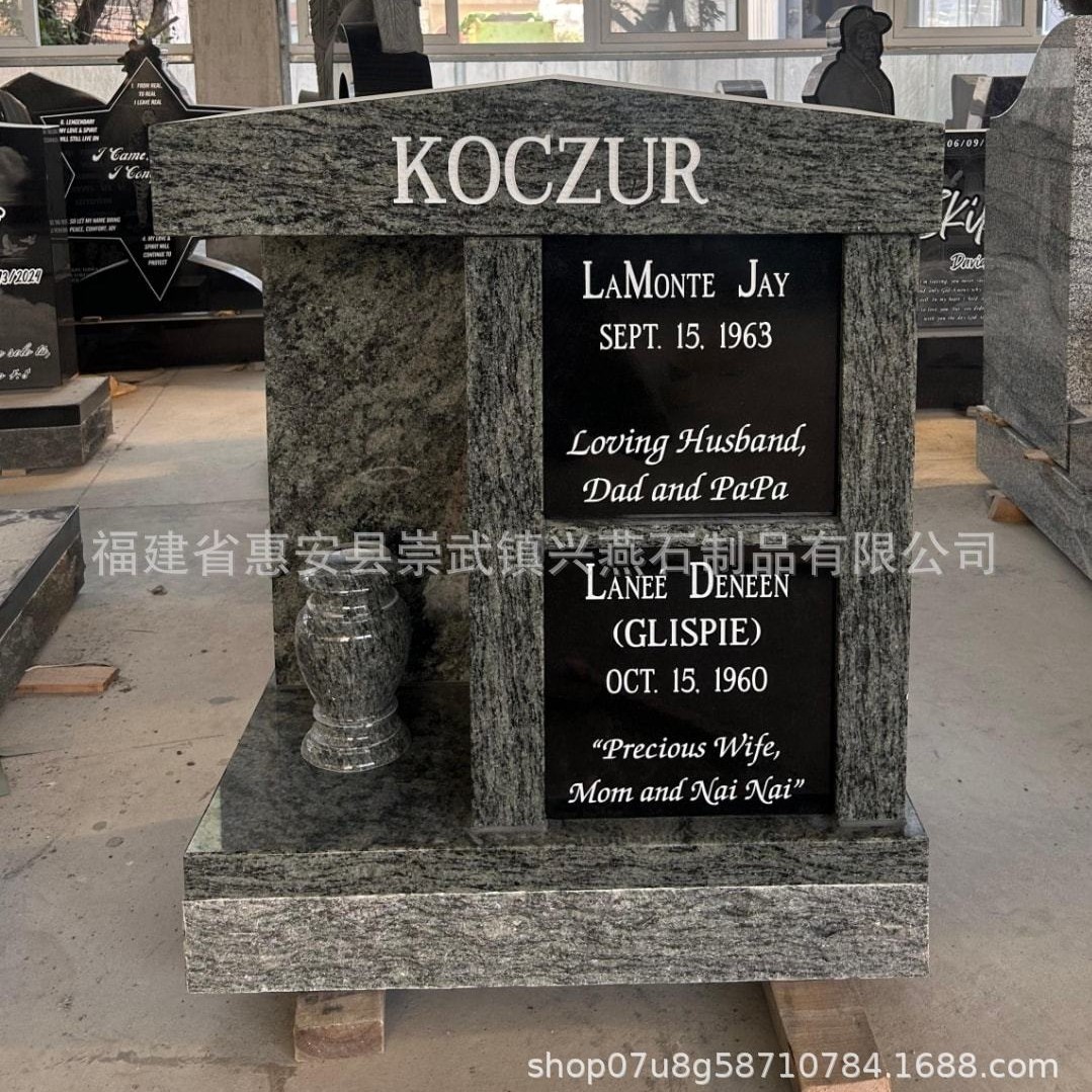 定制花岗岩石材家族墓碑 镌刻专属缅怀文字 高端石制骨灰夫妻合葬