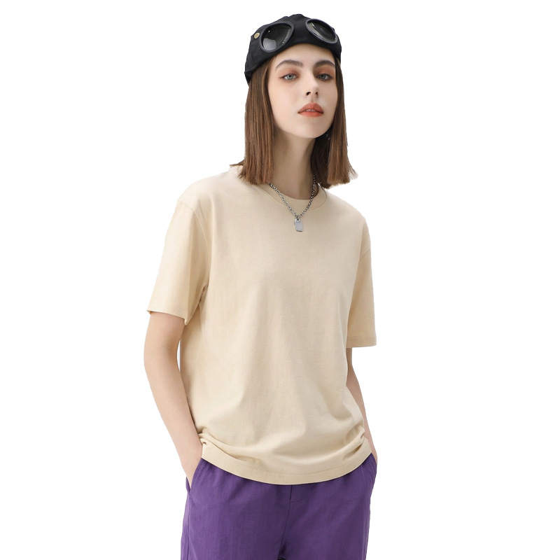 Women's Combed Cotton Round Neck T-shirt Solid Colour Casual Top_voghion.com