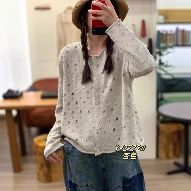 新品勾花针织毛衣女 复古文艺时尚镂空开衫毛衣外套|undefined