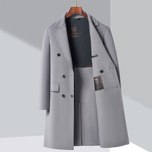 2025双面羊毛呢大衣中年男士中长款羊绒外套双排扣西装领呢子风衣
