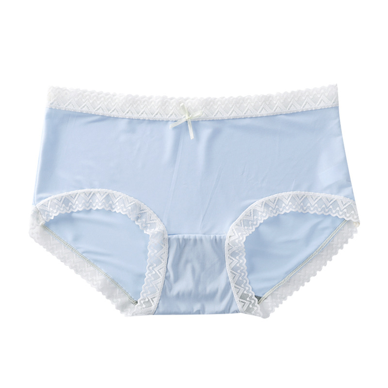 Lace Edge Ice Silk Underwear Women's Graphene Crotch Antibacterial Comfortable Thin Breathable Girls' Mid-Waist Triangle Underwear Women