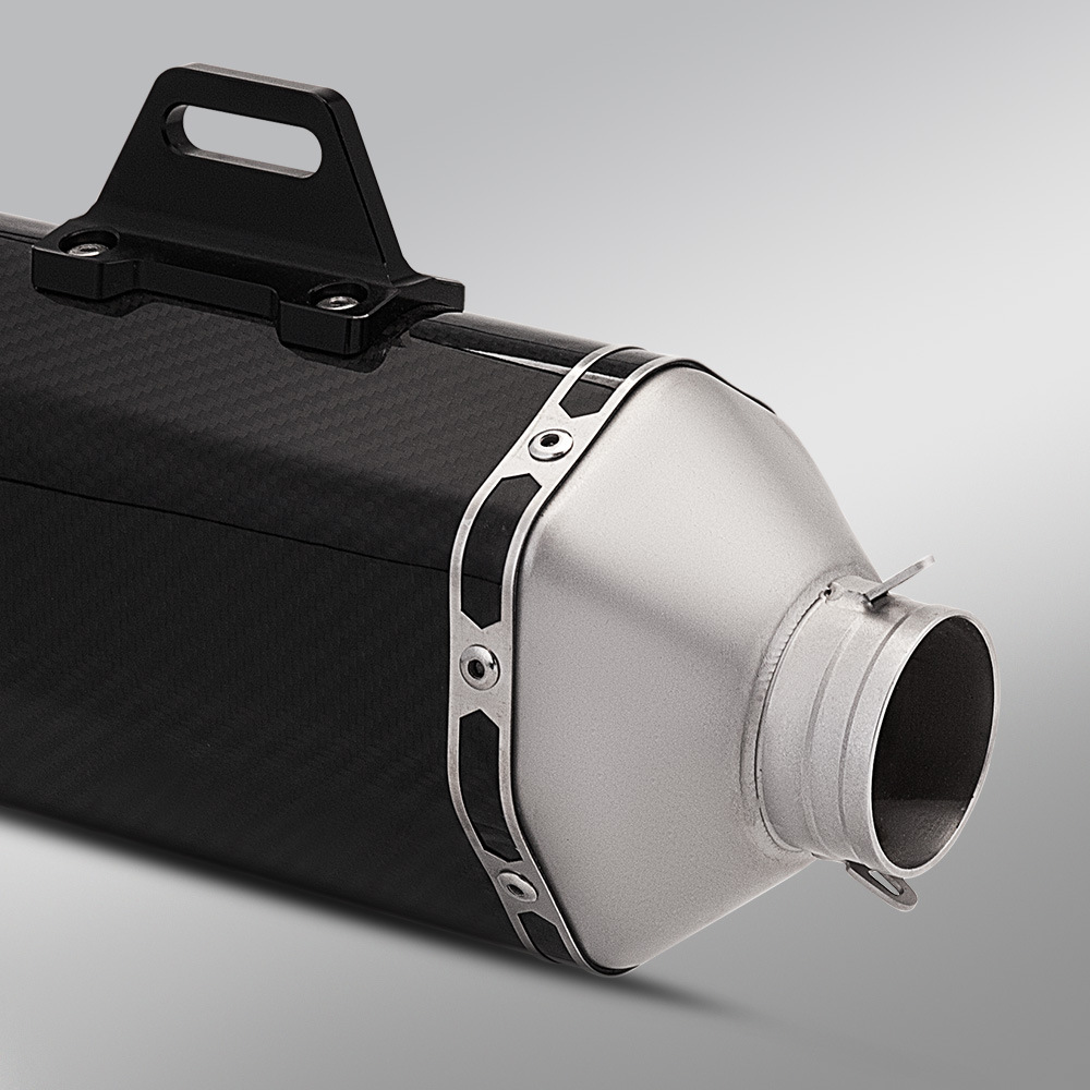Universal exhaust pipe with a large hexagonal tail section, suitable for Z650, CBR400, MT09, 703RR, and 500F motorcycles