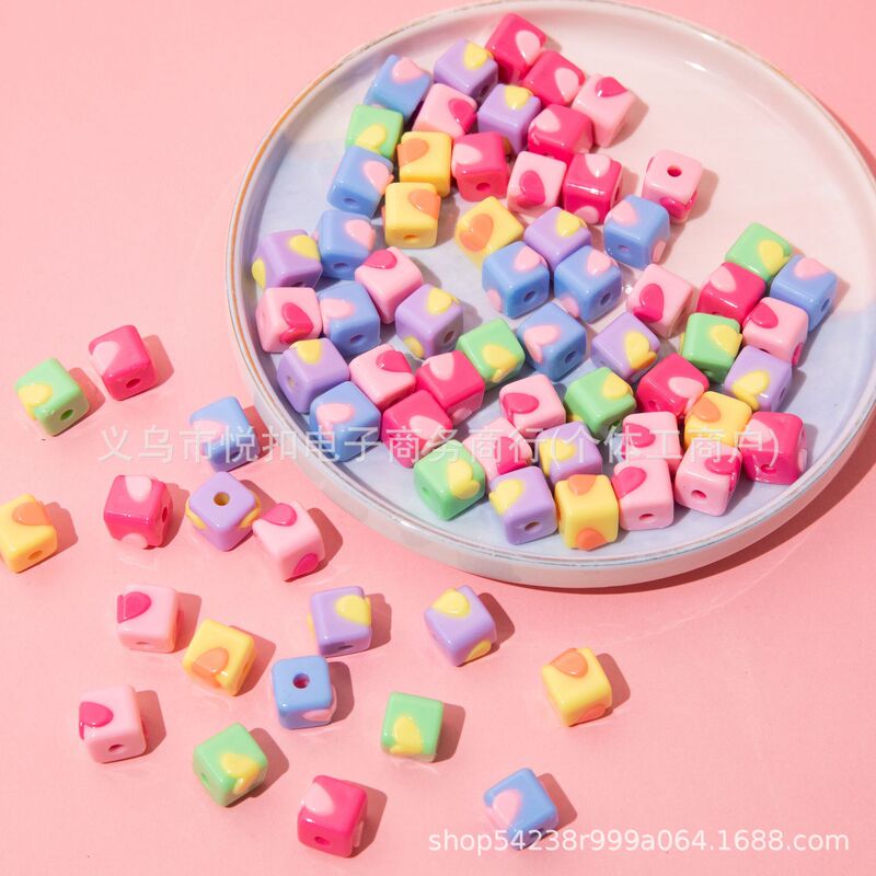 Acrylic Double Color Love Square Sandwich DIY Handmade Beaded Loose Beaded Mobile Phone Chain Hair Rope Bracelet Material Jewelry