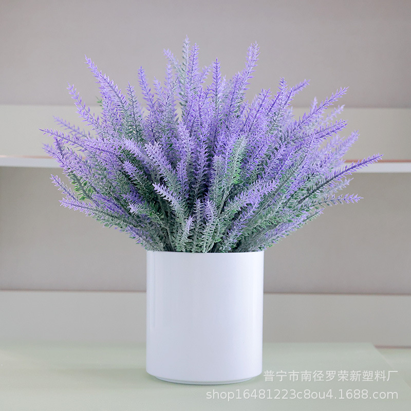 Wheat ear 5 fork flocking simulation lavender pastoral style wedding simulation flower plant potted plastic fake bouquet wholesale