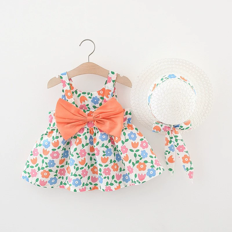 Summer sleevless dress girl's with bow, 1234 years, flowered