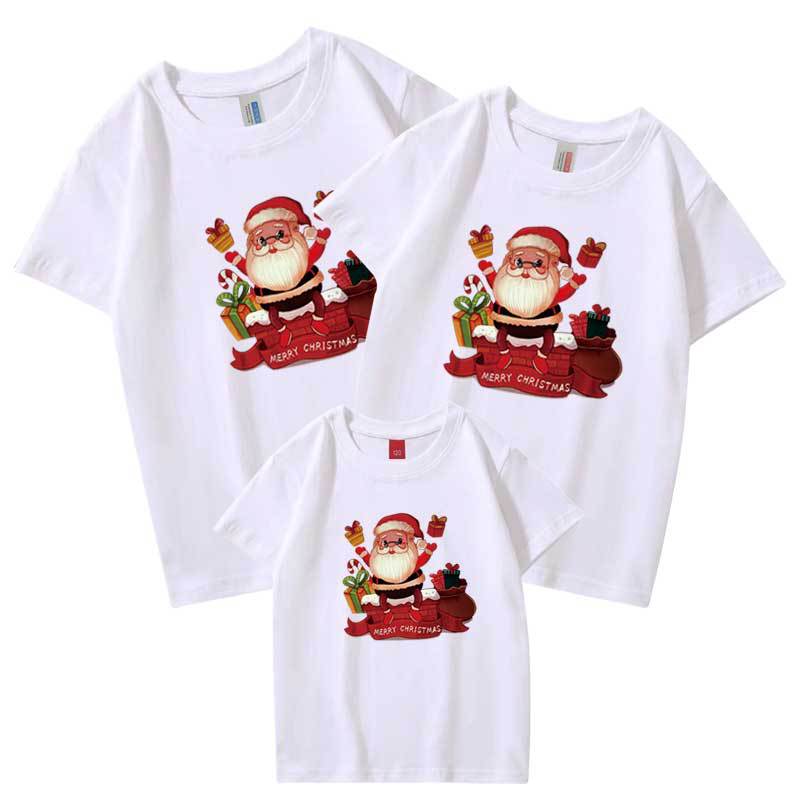 Nuevo tres madre-niño manga corta Camiseta Santa Claus regalo Ropa de padres e hijos de Navidad europea y americana de comercio electrónico transfronterizo