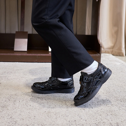 Boys' leather shoes, fashionable black British shoes, children's suits, soft sole Velcro, elementary school students' flower girl performance shoes