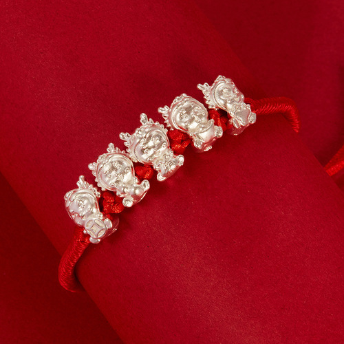 Pure Silver 999 Dragon Year Zodiac Red Rope Luck Bracelet for the Year of the Dragon DIY Small Accessory Kids Handmade Knot Rope Bracelet