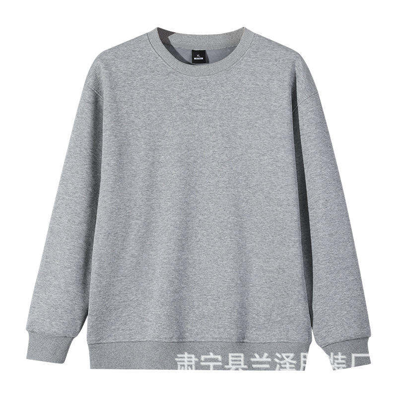 Otoño e invierno 320g algodón chino cuello redondo suéter hombres y mujeres de color sólido caída hombro superior venta al por mayor de gran tamaño de manga larga logotipo impreso