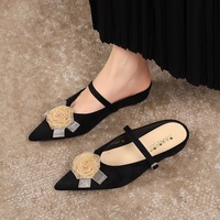 2237-H95 Korean version one word belt sweet beauty shoes, suede flower slope heel, half drag, inner height increase, low heel, outer slippers