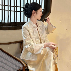 大码胖mm新中式国风唐装女轻奢新品感盘扣外套连衣裙两件套斤