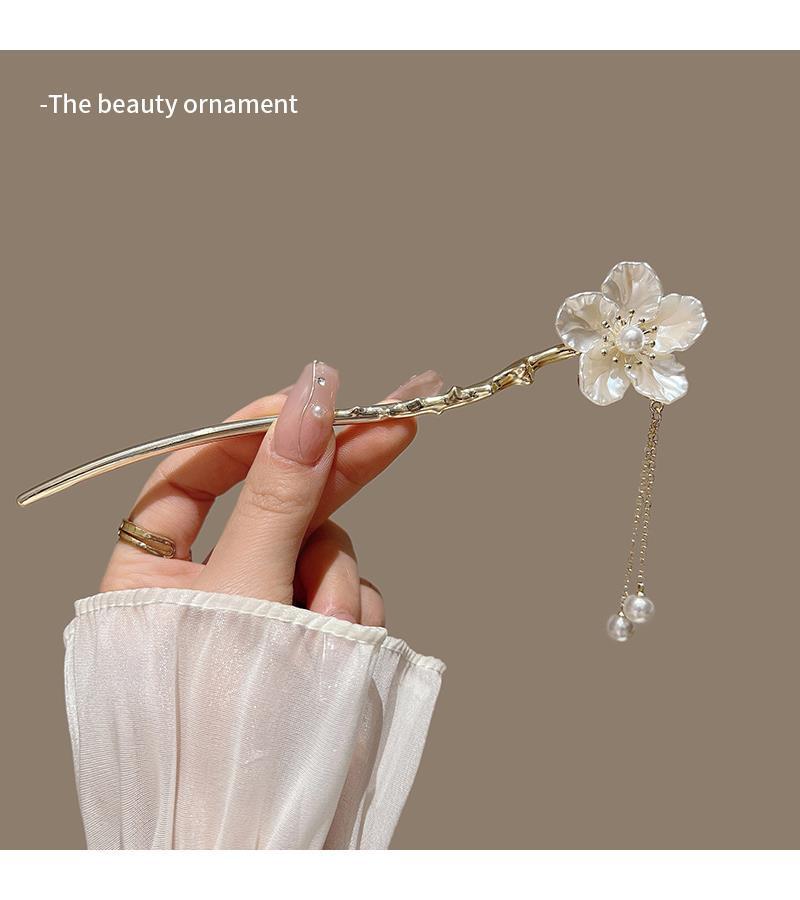 New Chinese Gardenia Metal Hairpin Female Style Ancient Style Pan Hair Hairpin Chinese Style Senior Sense Hanfu Fringe Hair Hairpin_voghion.com