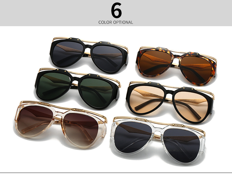 Commercio estero Esplosioni transfrontaliere Occhiali da sole Fotografia di strada europea e americana Ins Internet Modello rosso Occhiali da sole geometrici in metallo Donna LH16_voghion.com