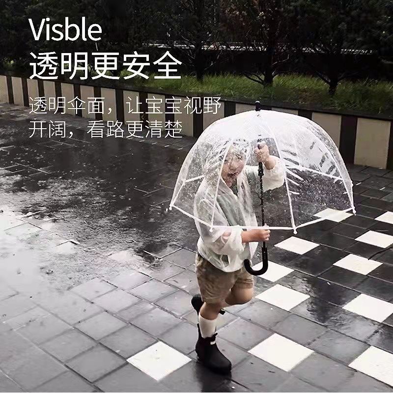 ins爆款韩国儿童透明雨伞宝宝幼儿园可爱小孩玻璃纤维伞可印logo