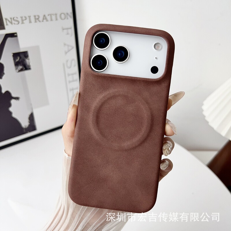 iPhone17ProMaxに適した新モデル、肌のような質感のシープスキンレザー磁気吸着携帯電話ケース、Apple 16落下防止保護カバー15|undefined