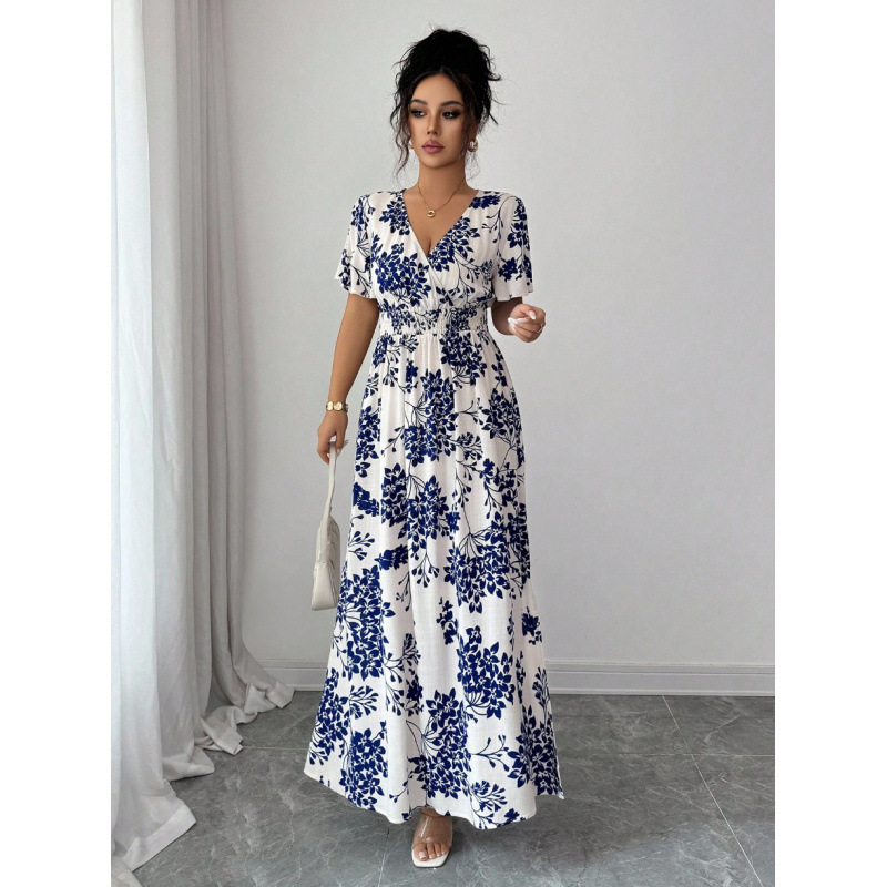 2026 Cross-Border European and American Floral Print Dress with Butterfly Sleeves and Thigh Slit 2026 Cross-Border European and American Floral Print Dress with Butterfly Sleeves and Thigh Slit