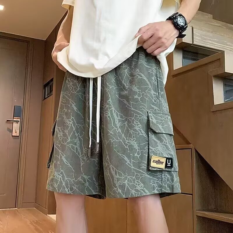 Multi-Pocket Tie-Dye Cargo Shorts Men's Summer Trendy Brand Outerwear Mid-Length Pants Youth Casual Loose Five-Point Shorts
