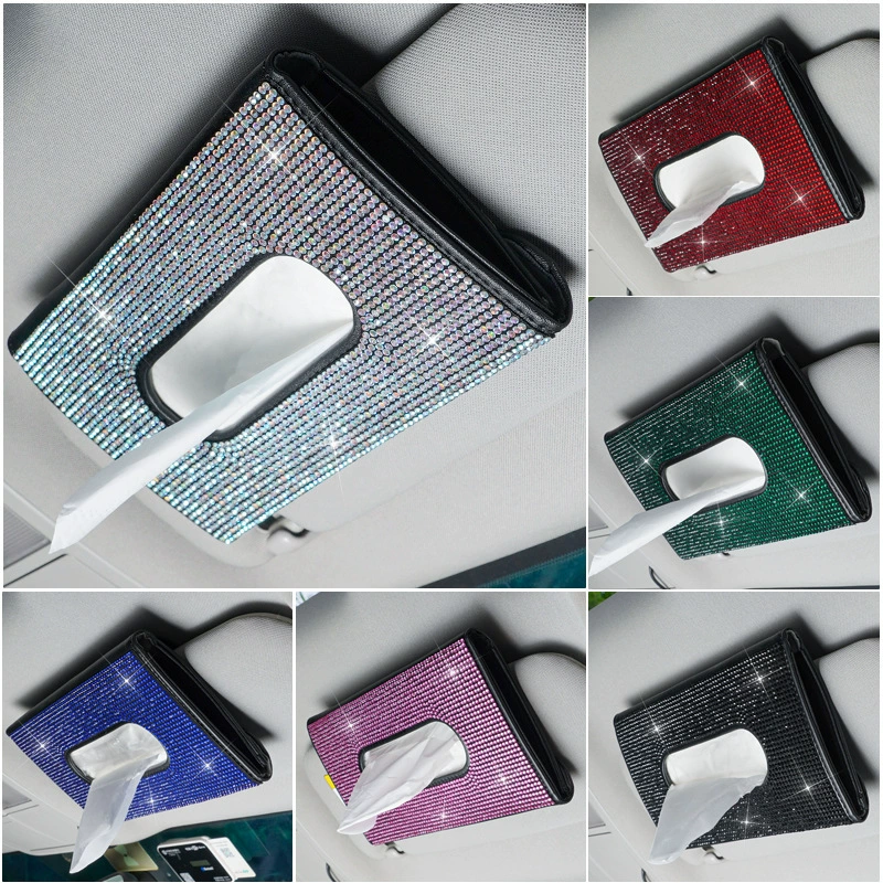 Автомобильная коробка для полотенец с бриллиантами, солнцезащитный козырек кожаное сиденье, задняя часть сиденья