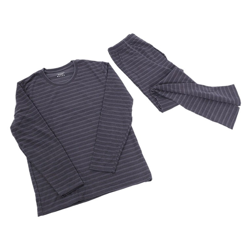 Conjunto de ropa interior térmica para hombre con rayas, ajuste holgado, talla grande, engrosada, pantalones de capa base, generadores de calor.