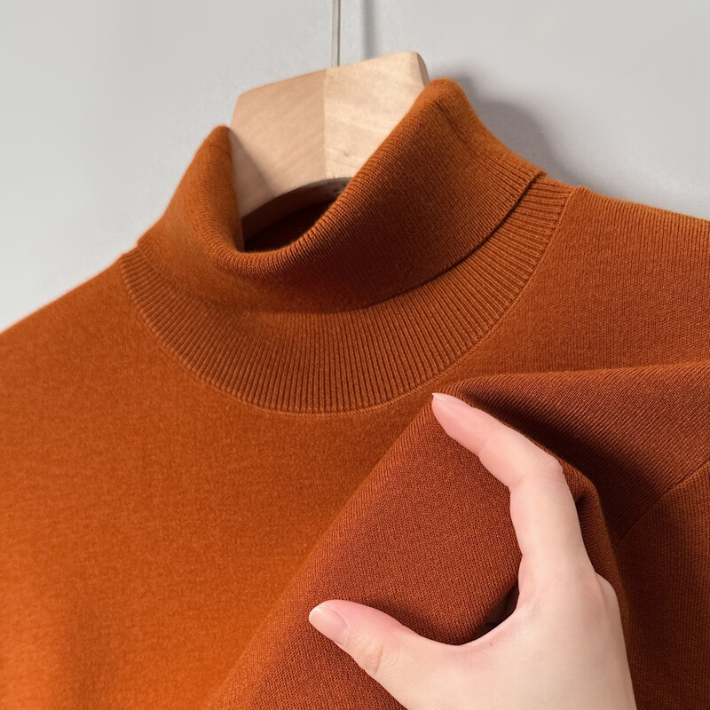 Knitted Sweater Men's High Collar Autumn and Winter Thickened Cashmere Base Sweater Middle-aged Solid Color Double Lapel Inner Wool Knitted Sweater Men's High Collar Autumn and Winter Thickened Cashmere Base Sweater Middle-aged Solid Color Double Lapel Inner Wool