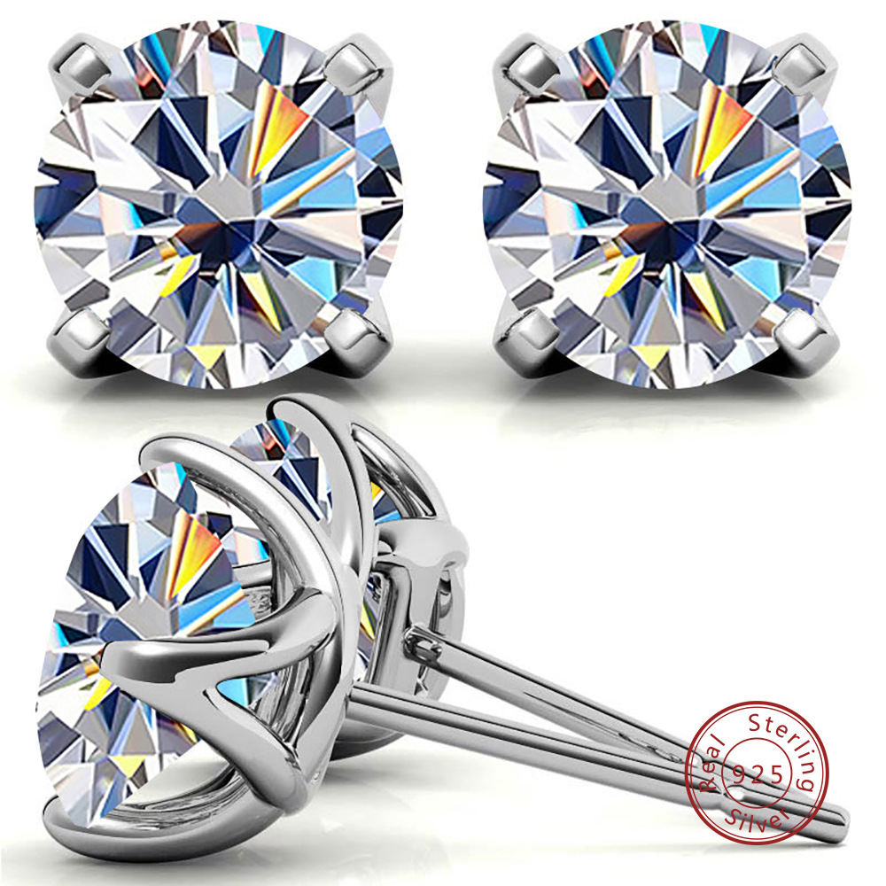 S925 pendientes de plata esterlina 2021 nuevos pendientes clásicos femeninos simple cuatro patas un quilate adornos pendientes de piedra de mozan