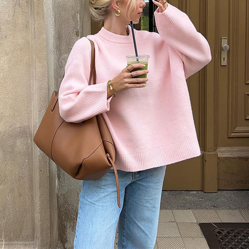 Women's Clothing winter new pink sweet round neck pullover sweater_voghion.com