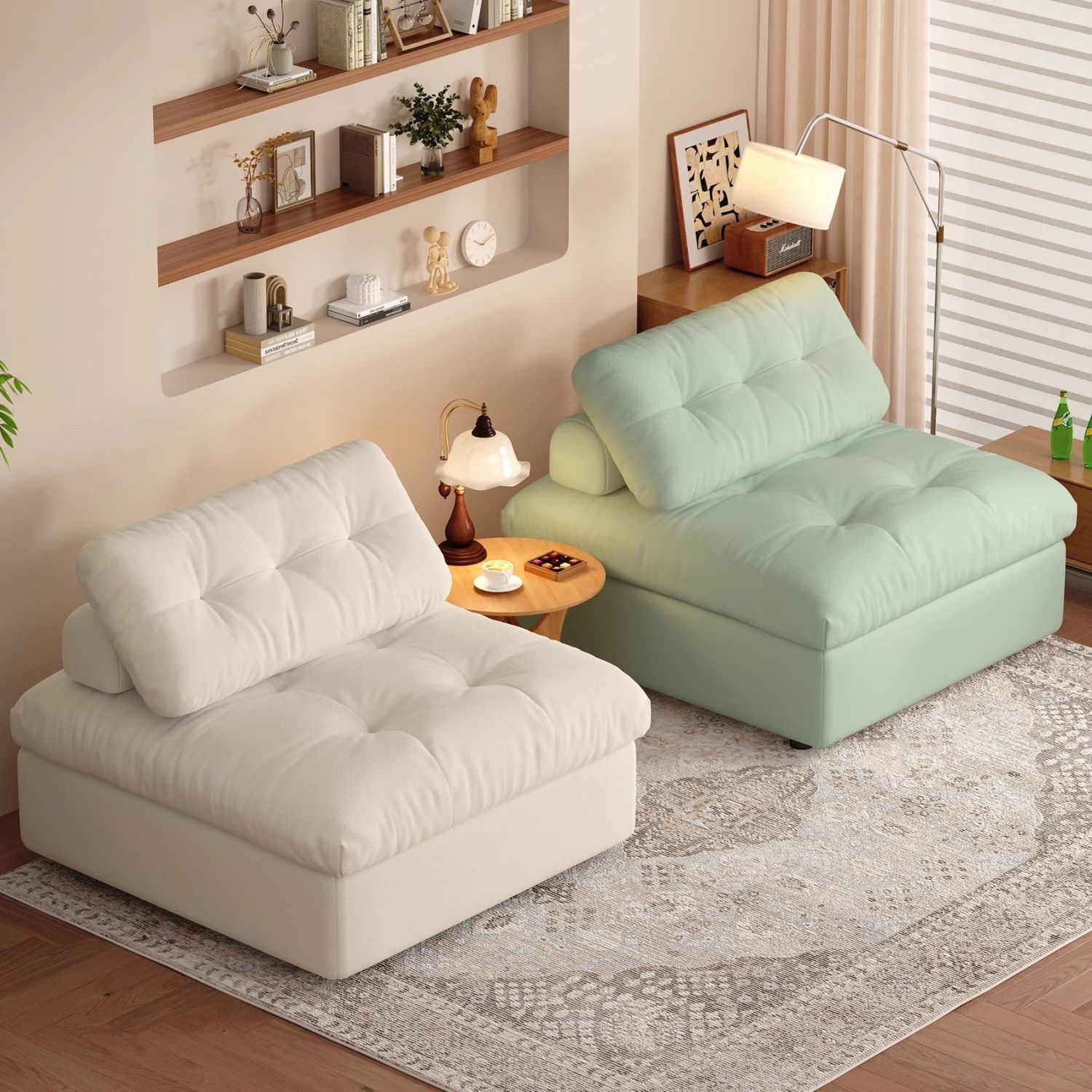 Simple Lazy Sofa Cream Style Fabric Small Apartment Tofu Block Module Sofa Mochi Reclining and Sleeping Sofa Bed