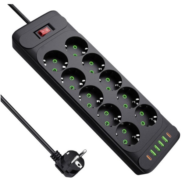 Enchufe estándar europeo F35U europeo negro con conector USB typeC 10 enchufe estándar europeo enchufe transfronterizo