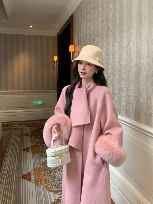 柔光霁月2025新款羊毛双面呢大衣女高级感加厚羊绒外套狐狸毛袖口|undefined