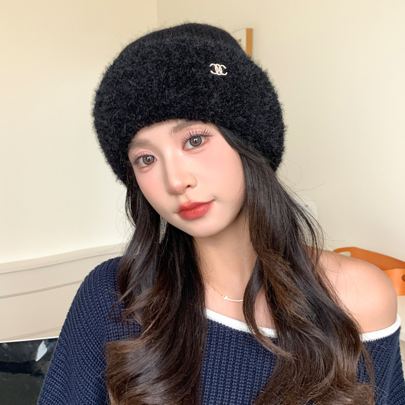 冬季帽子女款时尚百搭针织帽加厚保暖毛线帽可爱甜美显脸小毛绒帽|undefined