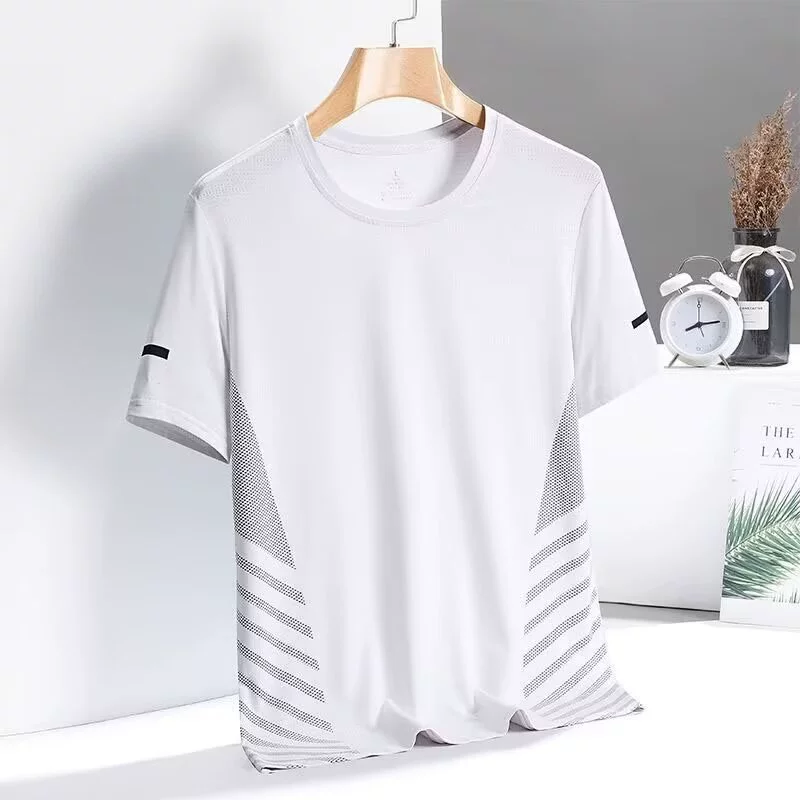Summer silk thin sports T-shirt, quick-dry, oversized, round collar