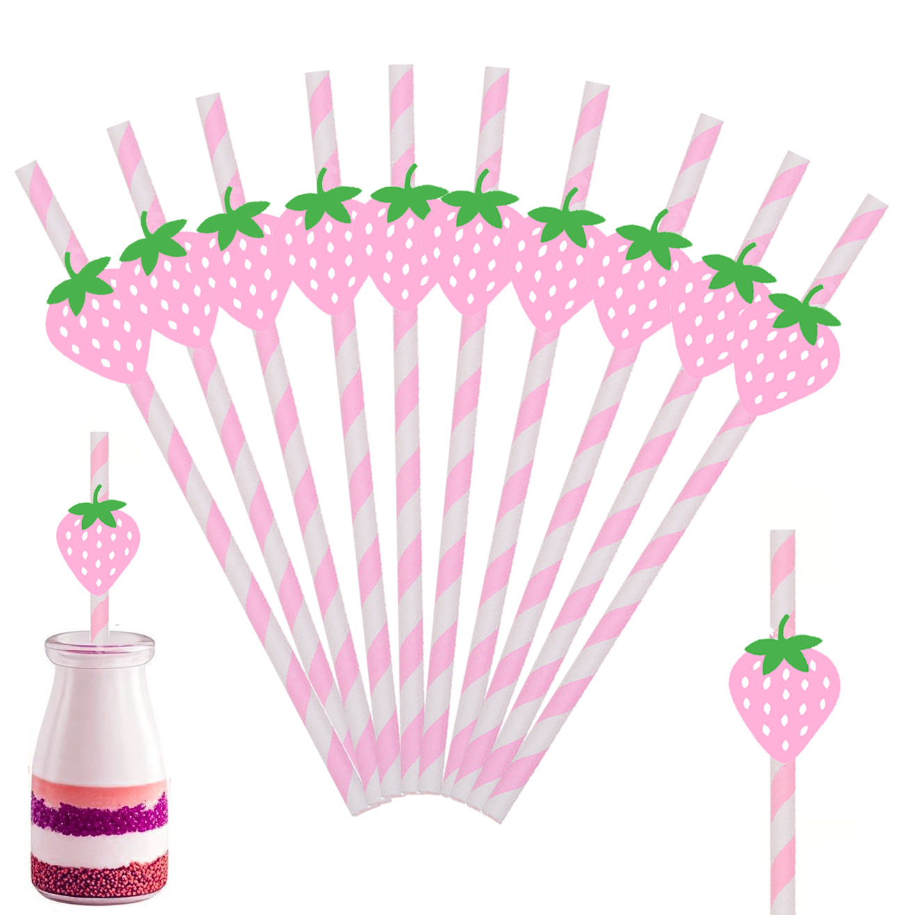 Suministros para fiestas transfronterizas Pajitas de papel creativas Pajitas de fresa Accesorios Disposición Pastel Postre Pajitas Decoración Lote de lugar