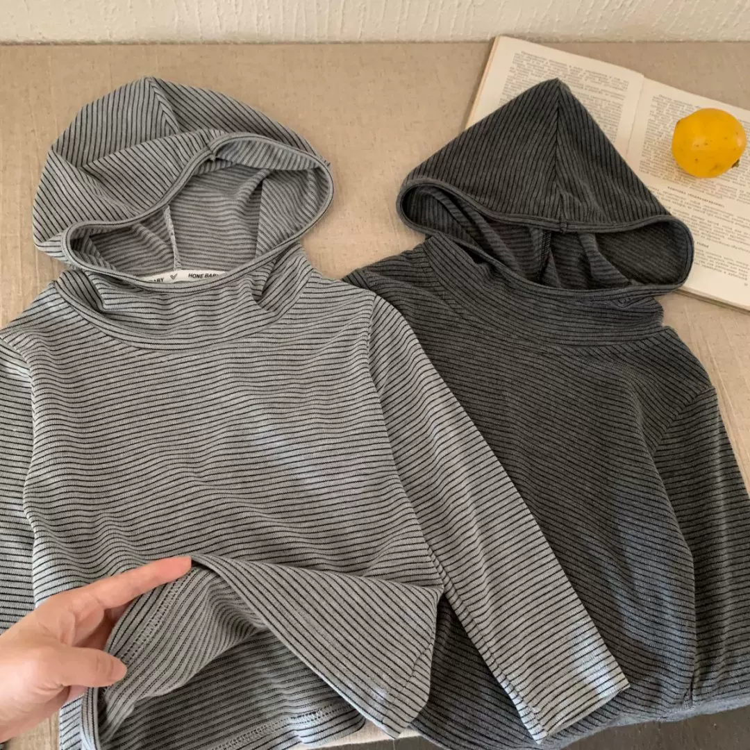 儿童打底衫2025秋季新款童装男童女童条纹连帽宝宝休闲上衣可外穿