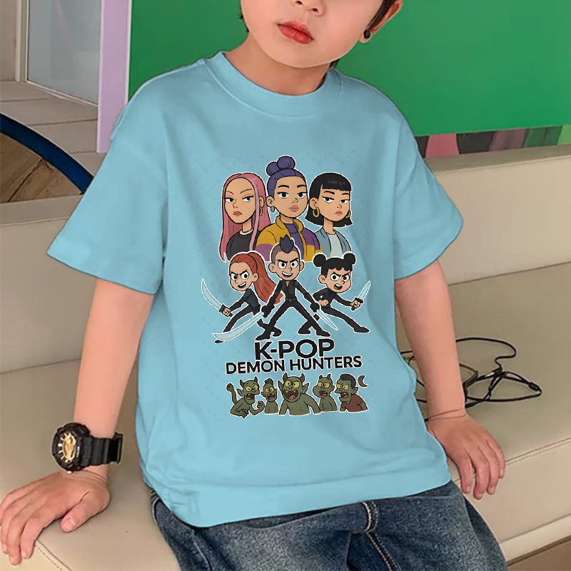 クロスボーダー KPop デーモンハンターデーモンハンターグループプリントコットン Tシャツ夏のファッション子供カジュアル半袖|undefined