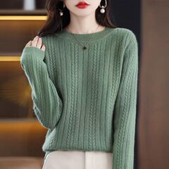 羊绒毛衣女2025年新款秋冬圆领针织打底衫女宽松麻花内搭上衣长袖