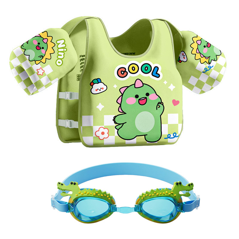 Chaleco flotante infantil de dibujos animados grueso chaleco de natación para niños combinación de gafas de natación pony image 16