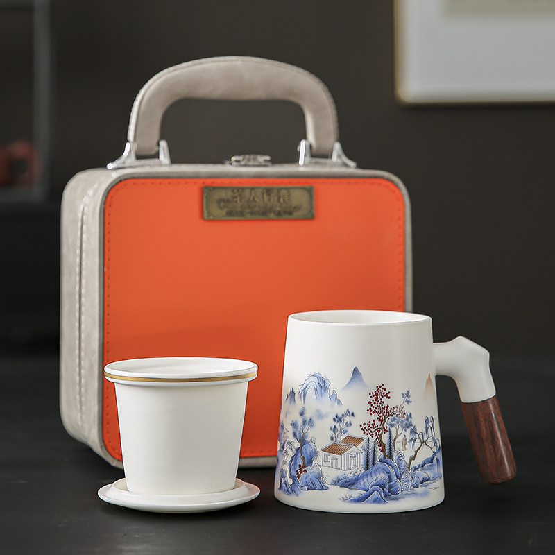 Ancient style white porcelain office tea cup tea separation with lid high-grade ceramic water Cup activity gift suit Ancient style white porcelain office tea cup tea separation with lid high-grade ceramic water Cup activity gift suit