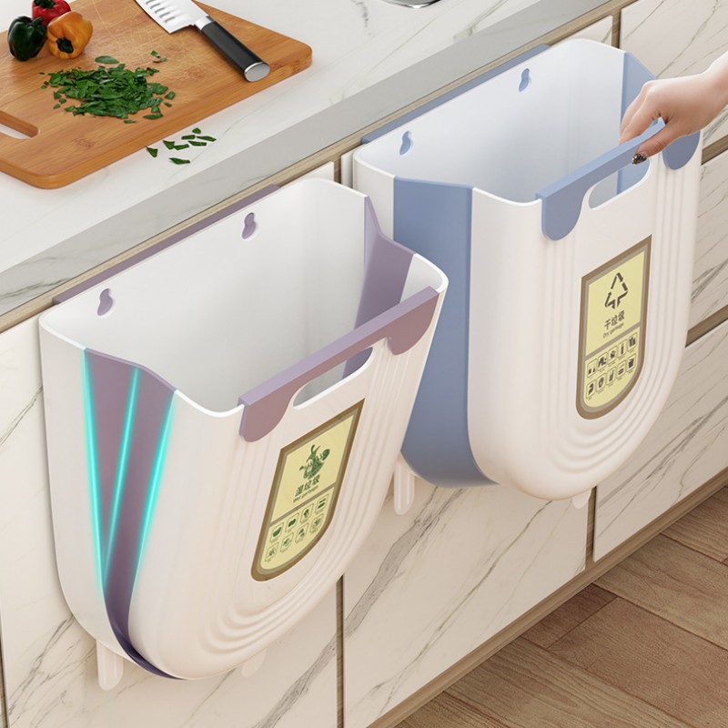 Kitchen Trash Can Hanging Household Kitchen Waste Classification Foldableable Cabinet Door Wall Hanging Bathroom Toilet Storage Paper Basket
