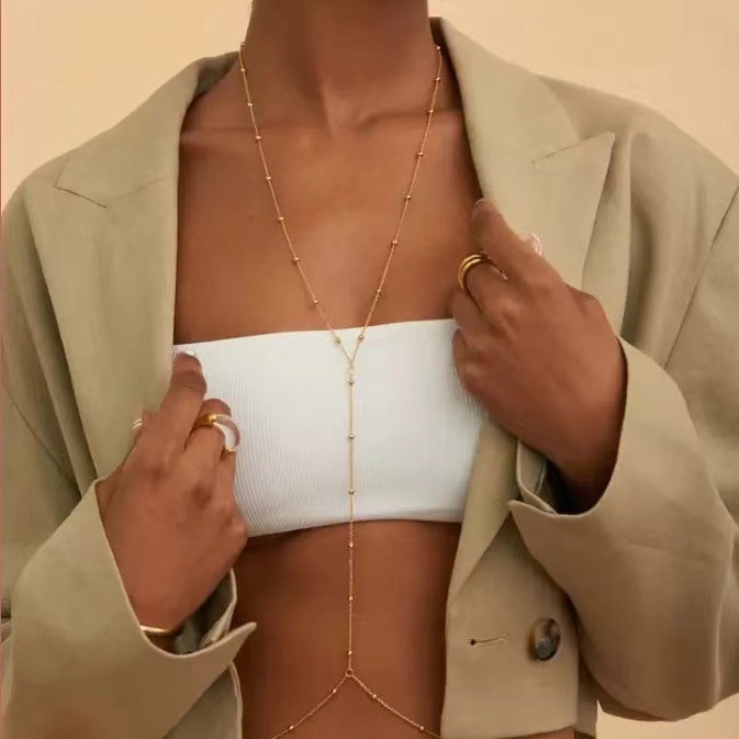 European and American cross-border jewelry summer simple fashion beads chain bohemian sexy beach bikini women's body chain 