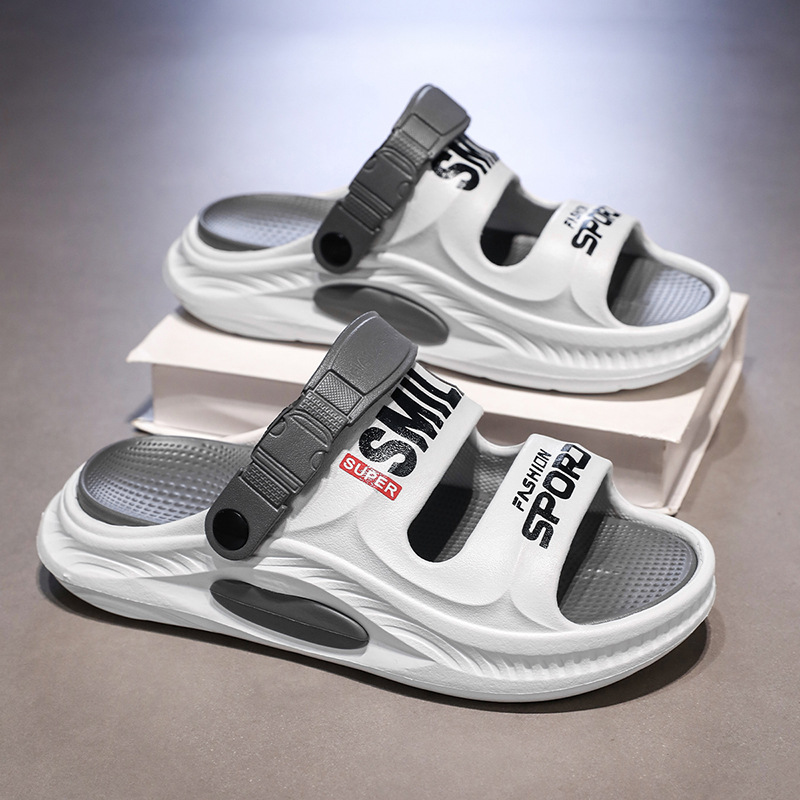 Zapatillas de una palabra para hombre, uso exterior de verano, antideslizante, desodorante, suela suave, ligero, pisando mierda, sandalias de playa de verano casuales, zapatos de moda